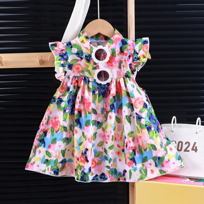 Vestido de playa transpirable de corte en A para niñas - Vestido suave para las vacaciones de verano, tallas 80-140 cm