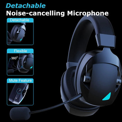 Kabelloses Gaming-Headset mit 3 Verbindungsmodi – 2,4-GHz-Funk, Bluetooth & 3,5-mm-Klinkenanschluss mit abnehmbarem Geräuschunterdrückungs-Mikrofon
