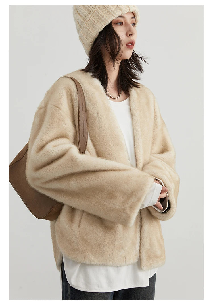CHIC VEN Women's Jacket Loose Casual Solid Overcoat New Female Plush Coat V-neck Woman Outerwear Autumn Winter 2026