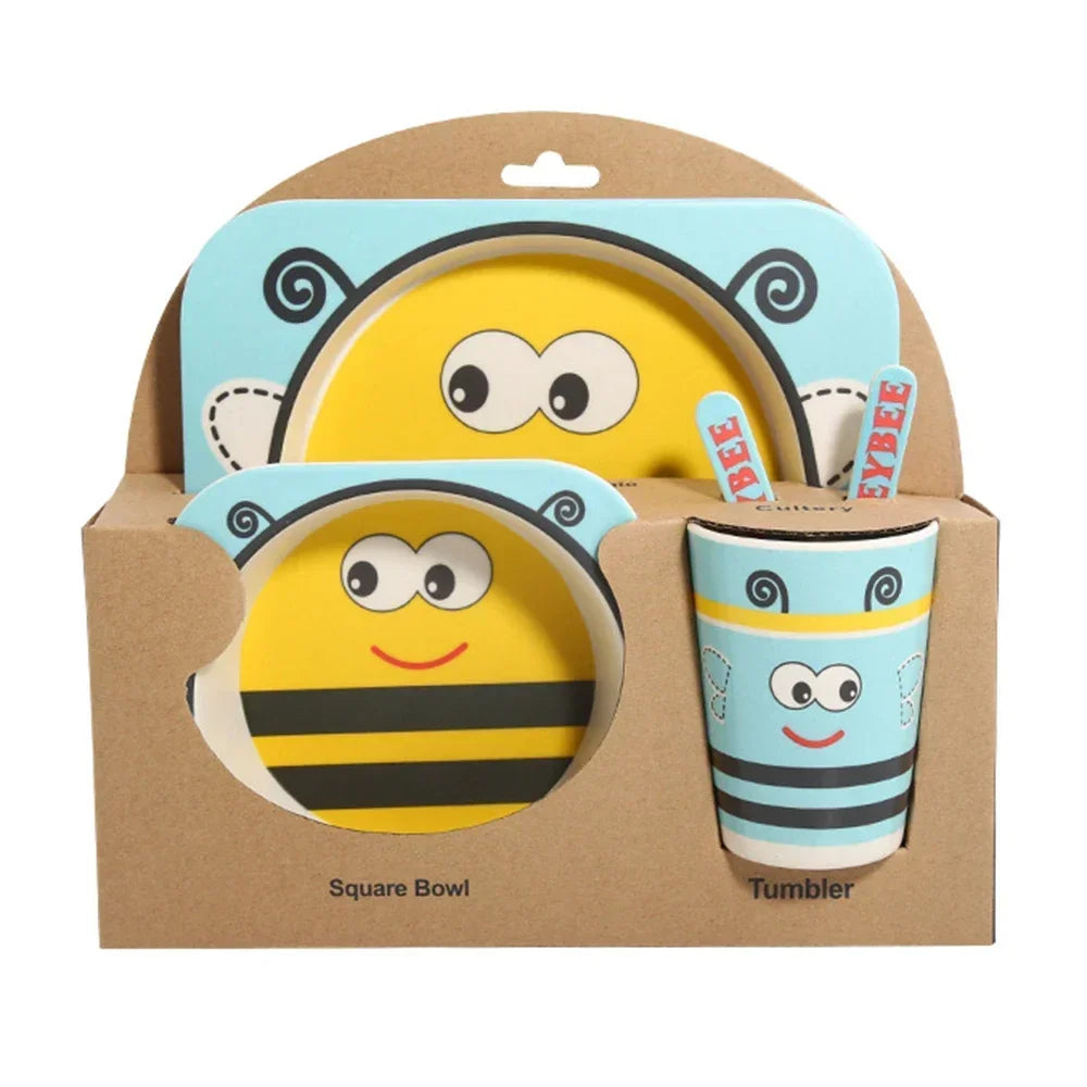 5-Piece Geometric Bamboo-Fibre Kids' Dinnerware Set