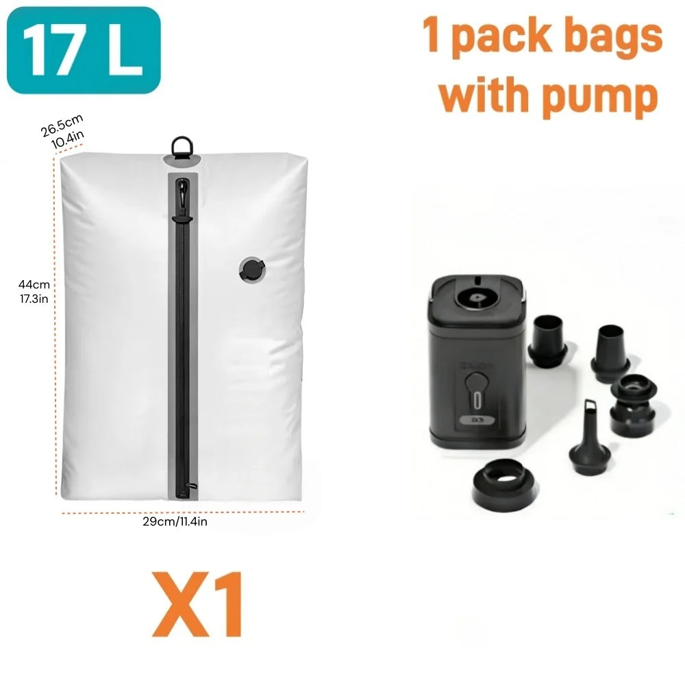 Travel Vacuum Storage Bag with Electric Air Pump | IP67 Airtight Compression Bag, 17L