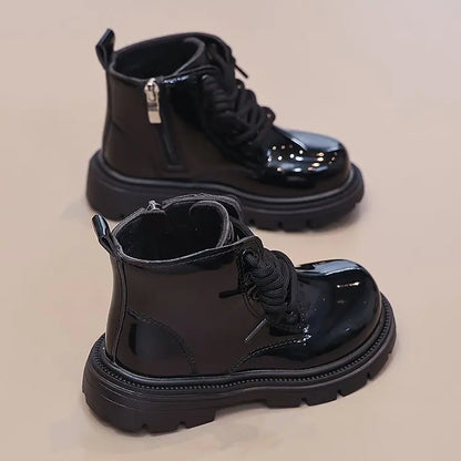 Girls' Ankle Boots – Faux Leather with Side Zip & Anti-Slip Sole