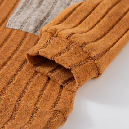 Conjunto de suéter y pantalones de bloques de color para niño - Atuendo de invierno de manga larga, tallas 90-130