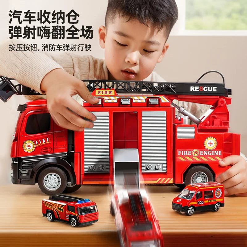 Alloy Fire Truck Toy with Extending Ladder – Transforming Rescue Truck