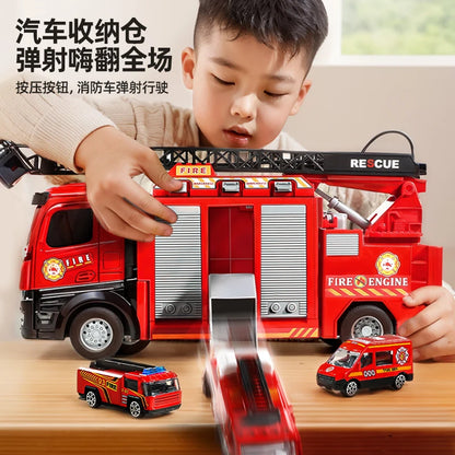 Alloy Fire Truck Toy with Extending Ladder – Transforming Rescue Truck