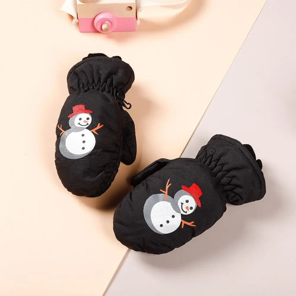 Kids' Snowman Snow Mittens with Anti-Loss Buckle (Ages 2–5)