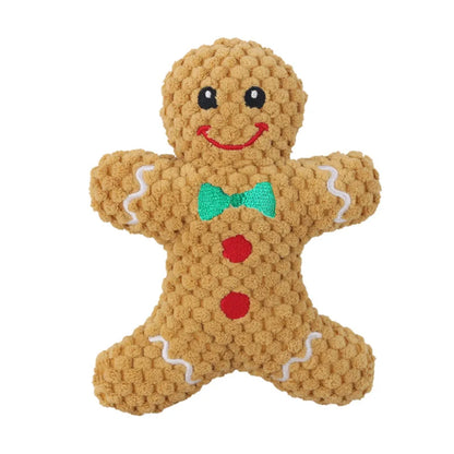 Plüsch-Kauspielzeug für Hunde mit Quietschgeräusch, Weihnachtsmotiv mit Nikolaus, Rentier, Lebkuchenmännchen und Donut, Weihnachts-Plüschspielzeug für Katzen und Hunde, Quietsche-Haustierspielzeug