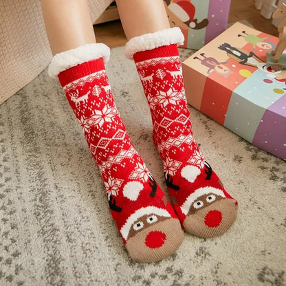 Weihnachten Plüschsocken Damen Winter Thermosocken Warme Bodensocken Weiche weibliche Haussocken Indoor Geschenke Rutschfeste Griffsocken Flauschig