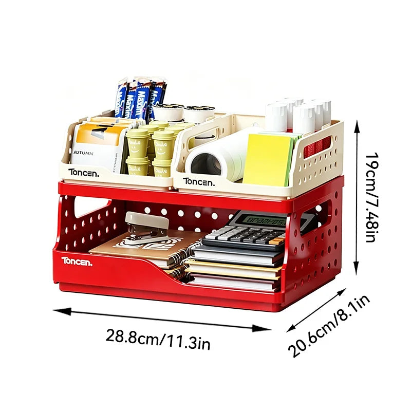 Stylish & Sturdy 3-Tier Desk Organizer with 2 Large + 2 Small Compartments – Stackable Office Storage Box