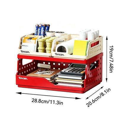 Stylish & Sturdy 3-Tier Desk Organizer with 2 Large + 2 Small Compartments – Stackable Office Storage Box