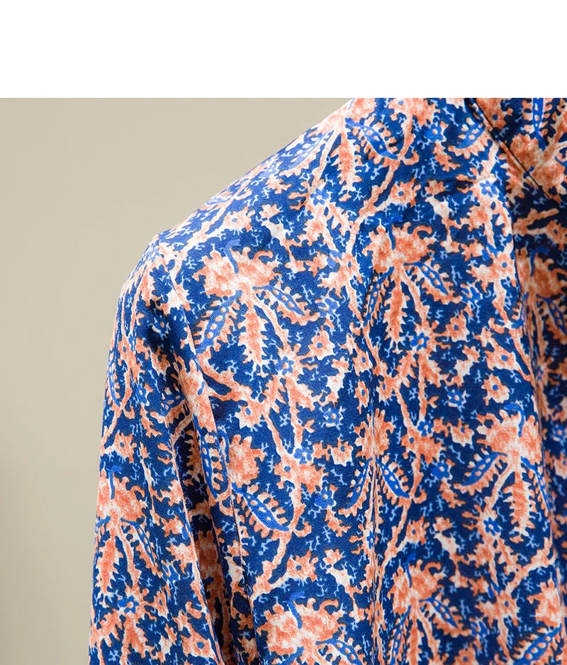 Floral Print Vintage Chiffon Stand Collar Lantern Sleeve Pullover Women's Blouse Shirt Casual Female Clothing Tops Fashion 2024