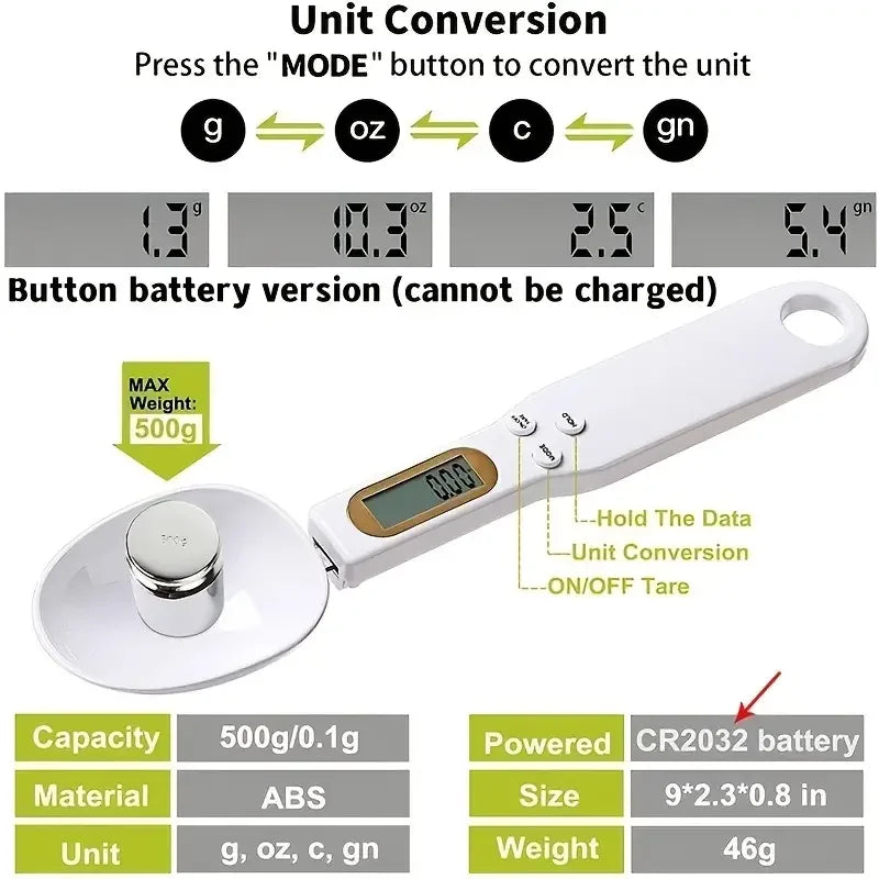 Digital Measuring Spoon Scale, 0.1–500 g