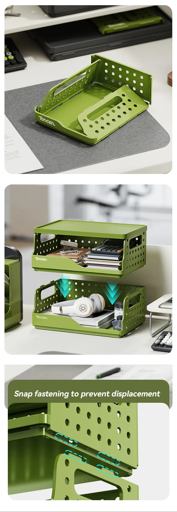 Stylish & Sturdy 3-Tier Desk Organizer with 2 Large + 2 Small Compartments – Stackable Office Storage Box