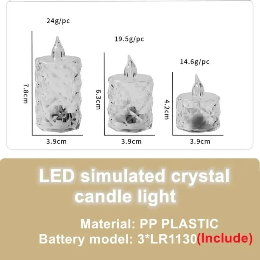 LED Crystal Flameless Candle Light LED Electronic Candle Light Night Lamp Dating Party Holiday Home Wedding Christmas Decoration