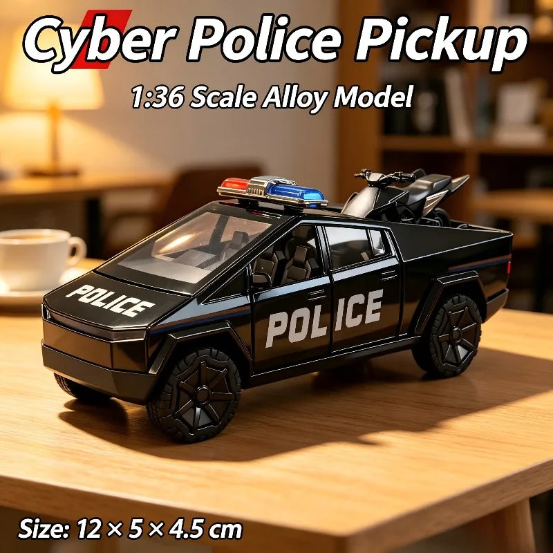 1:36 Police Pickup Die-Cast Toy with Mini ATV – Pull-Back Model