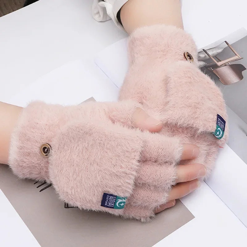 Women's Plush Flip-Top Mittens – Fingerless Convertible Gloves