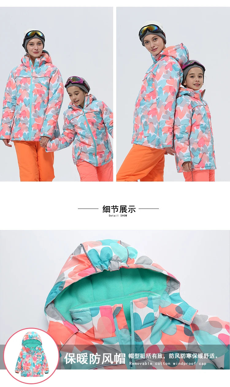 Girls Ski Suits Set Snowboard Coat Pant Waterproof Windproof Warm Children Outdoor Sportwear Young Teen Snowboard Skiing Suit