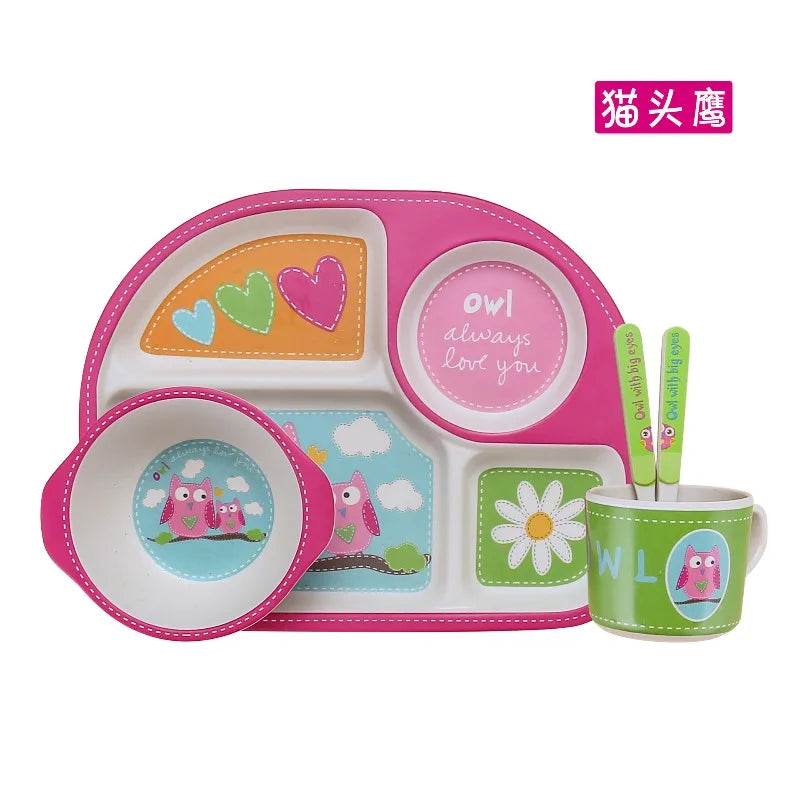 5-Piece Cartoon Bamboo-Fibre Kids' Tableware Set