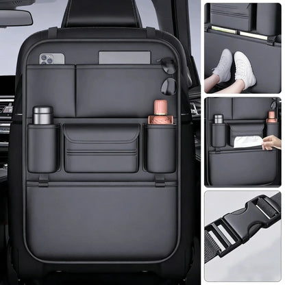 Car Seat Back Organizer & Kick Mat – 6-Pocket Backseat Storage