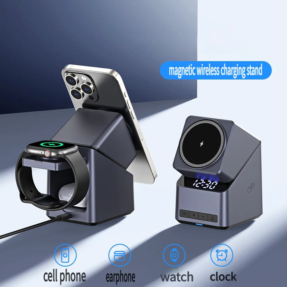4-in-1 Magnetic Charging Station with Digital Clock