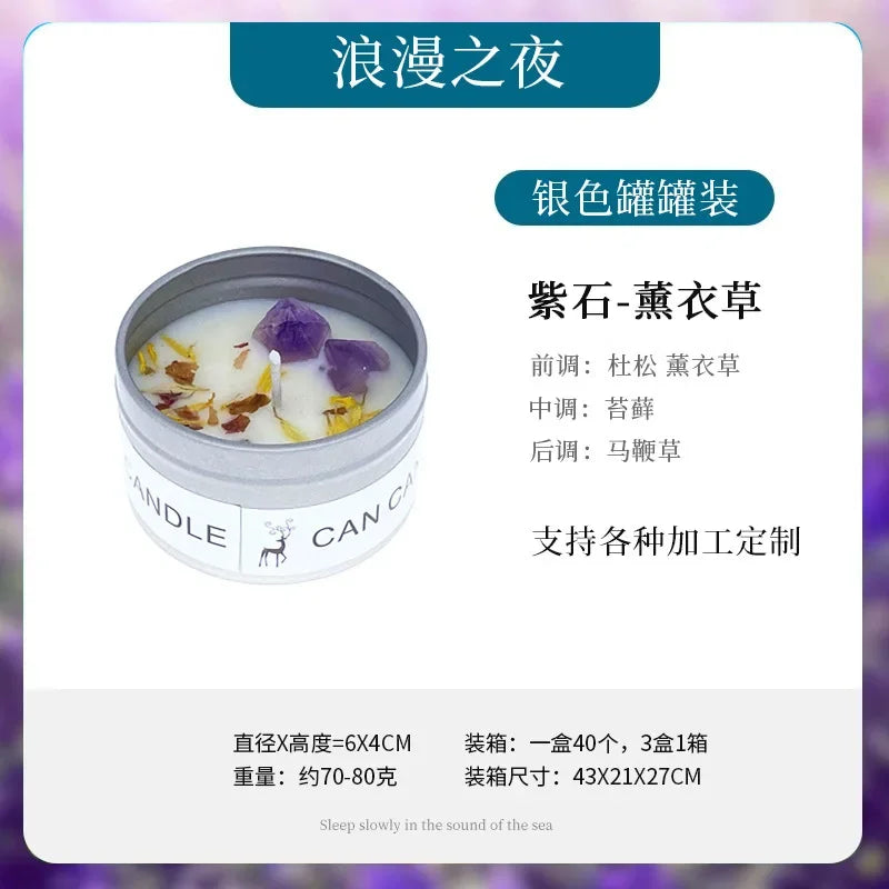 Scented Candle Crystal Stone Dry Flower Silver Tin Candle Hotel Wedding Ceremony Candle