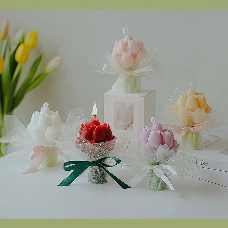 Handmade Tulip Bouquet Candle Scented Candle Aromatherapy Soy Wax Candle Wedding Birthday Candles Party Home Decoration