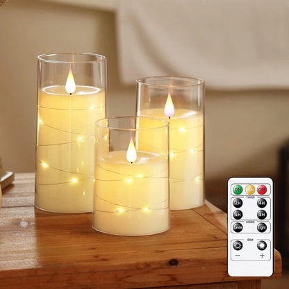 Candele a Pilastro LED Senza Fiamma con Telecomando e Timer | Set da 3 | Luci a Stella Integrate | 3 Colori