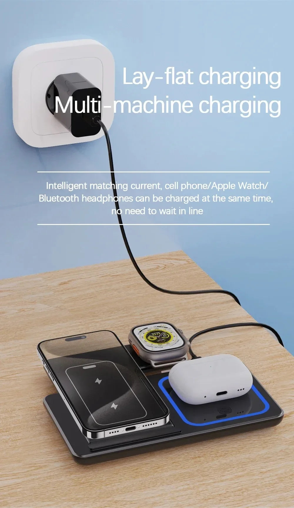 30W Foldable 3-in-1 Wireless Charging Stand with LED