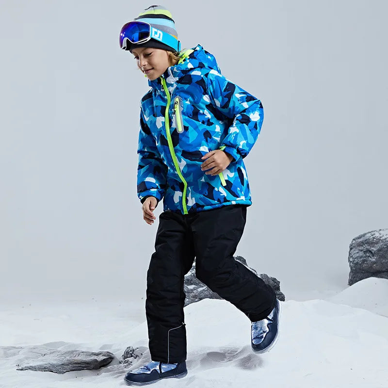 -30 Degree Kids Ski Suit Boy Girls Winter Outdoor Sports Waterproof Skiing Snowboarding Jackets Snow Pants Children Clothing Set