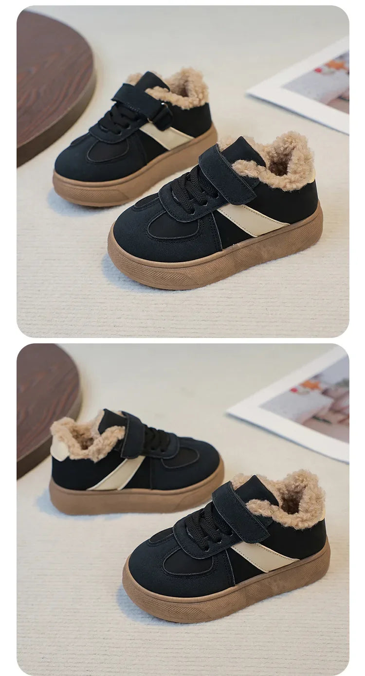 Kids' Plush-Lined Hook-and-Loop Winter Shoes