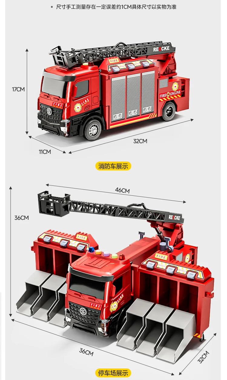 Alloy Fire Truck Toy with Extending Ladder – Transforming Rescue Truck