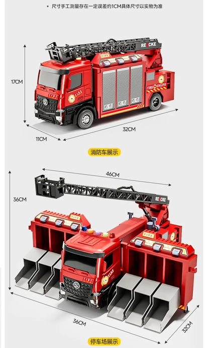 Alloy Fire Truck Toy with Extending Ladder – Transforming Rescue Truck