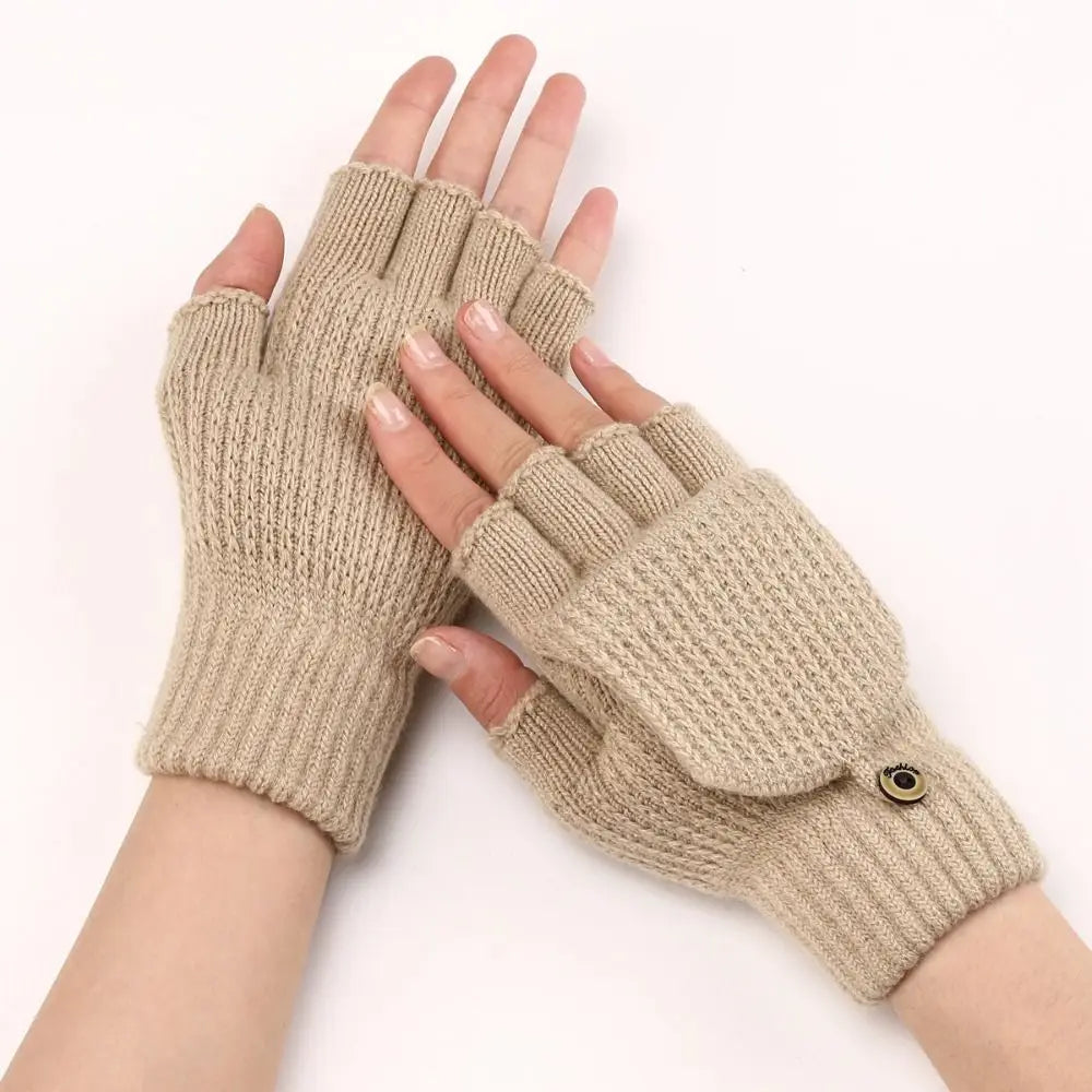 Knit Flip-Top Fingerless Mittens – Convertible Winter Gloves