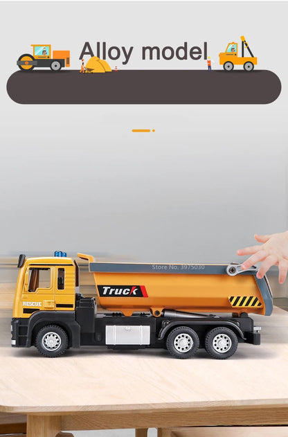1:50 Die-Cast Dump Truck – Pull-Back Toy with Lights & Sounds