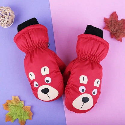 Guanti da sci per bambini con cartoni animati – Guanti da neve spessi e antivento (5–8 anni)