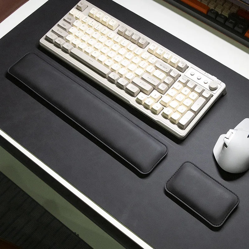 Large PU Leather Desk Mat with Keyboard Wrist Rest & Mouse Wrist Pad, Non-Slip Extended Pad for Office Gaming Desktop