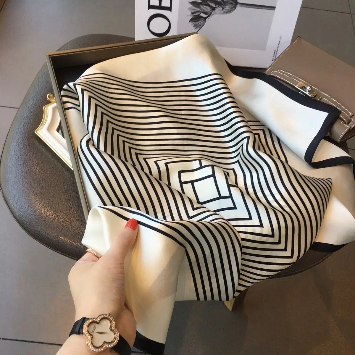 Striped Satin Square Scarf – 70 cm Neck Scarf & Headscarf