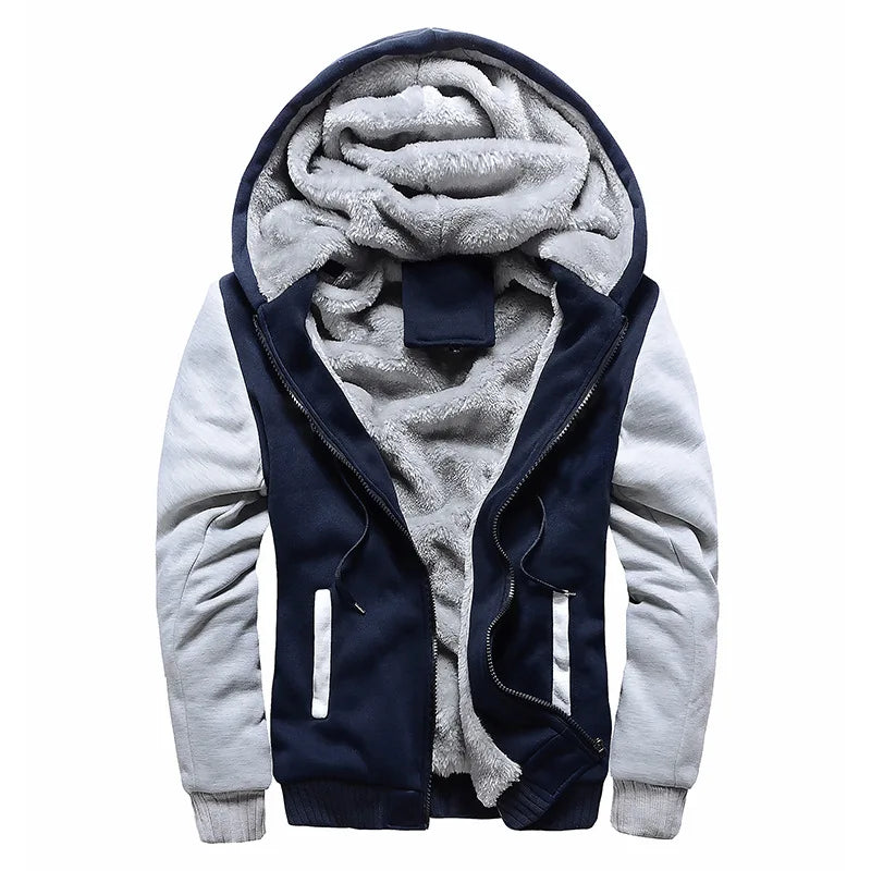 Men's Winter Jackets Thick Warm Jacket Brand Sportswear Coat Pants Solid Color Fleece Zipper Hooded Long Sleeved Male Outerwear