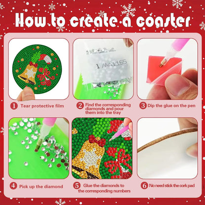 DIY Christmas Diamond Painting Coasters – Set of 8 with Holder