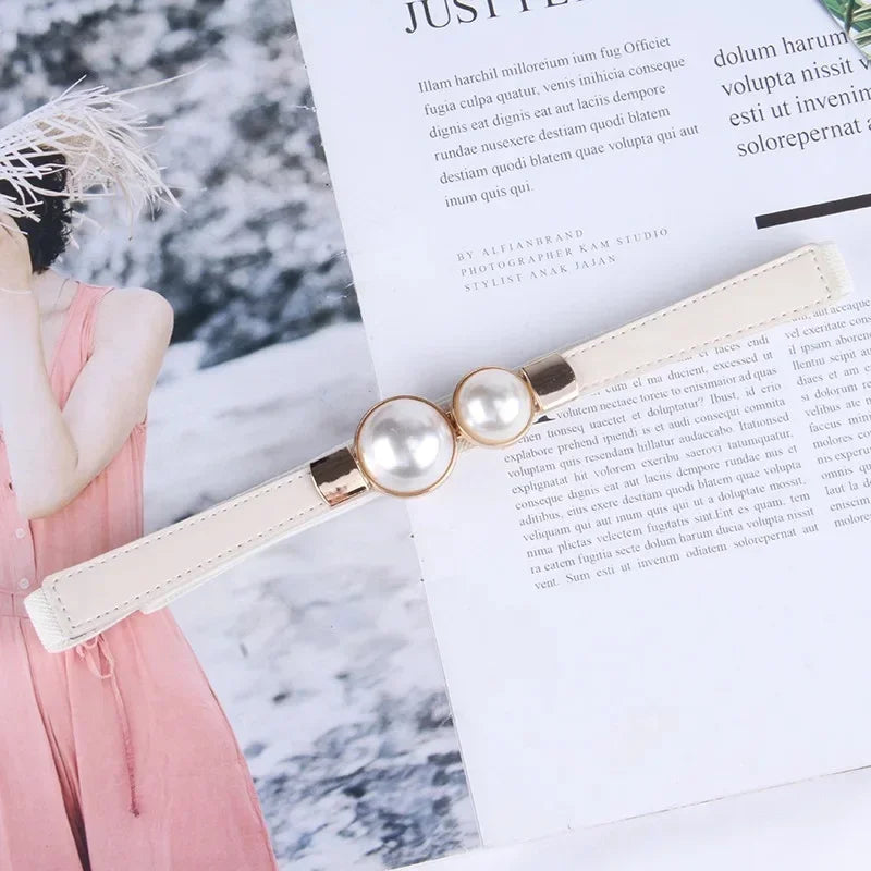 Women's Pearl Elastic Waist Belt – Vintage Hook Belt for Sweaters & Coats