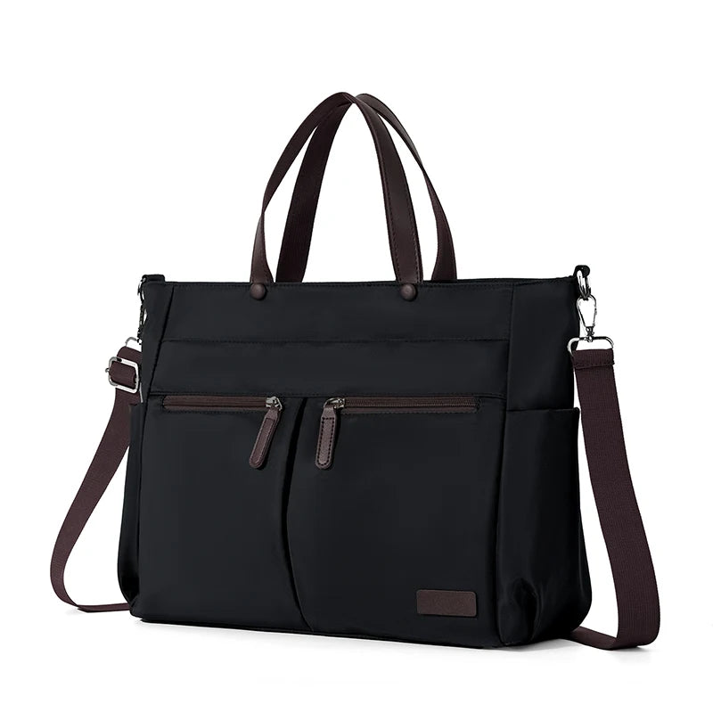 Women's Nylon Laptop Shoulder Bag - Lightweight Commuter Briefcase with Dual Pockets