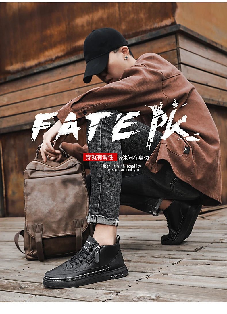 Men's boots autumn and winter new warm plush outdoor casual boots work boots fashion versatile soft soled comfort leather boots