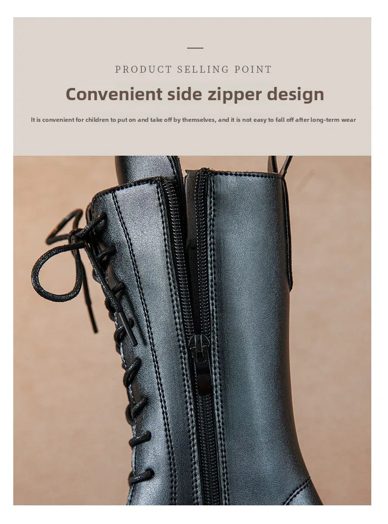 Girls' Lace-Up Square-Heel Ankle Boots