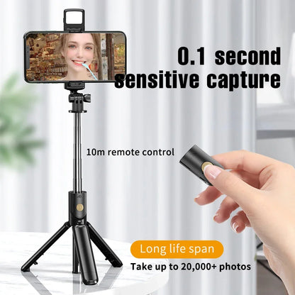 Trípode para selfie con luz de relleno y control remoto Bluetooth