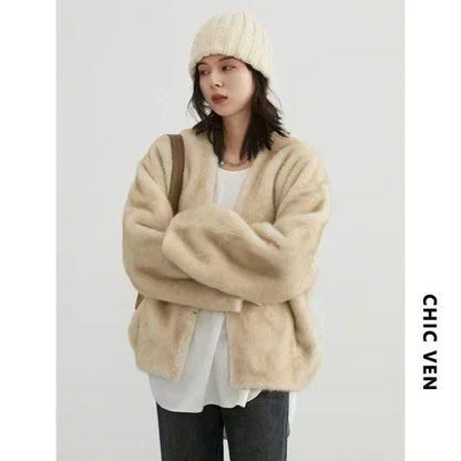 CHIC VEN Damen-Jacke mit lockerem V-Ausschnitt