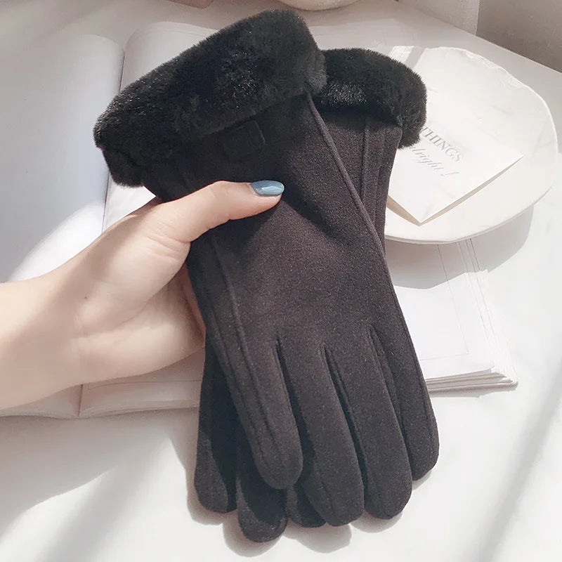 Women's Thick Plush Suede-Feel Touchscreen Gloves