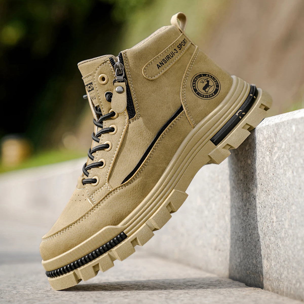 Men'S High Top Combat Boots Side Zipper Platform Non Slip Outdoor Casual Work Ankle Boots