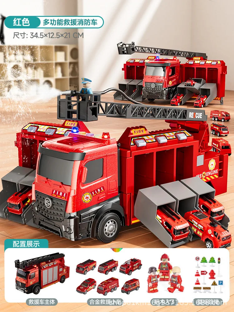 Alloy Fire Truck Toy with Extending Ladder – Transforming Rescue Truck