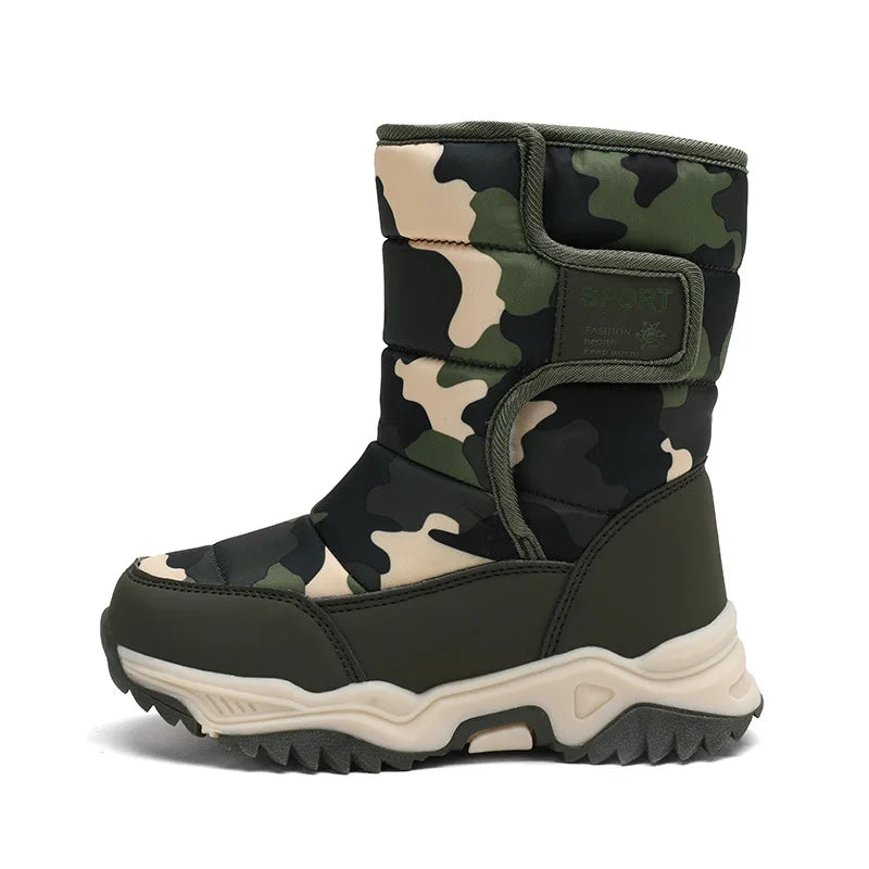 Kids' Plush-Lined Hook-and-Loop Winter Ankle Boots