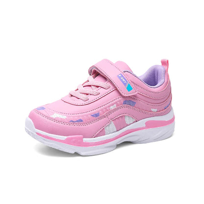 Zapatillas deportivas impermeables para niñas, zapatillas casual de cuero rosa transpirables, a la moda, antideslizantes, ligeras para niños.